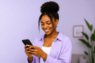 Woman using Vetra personal health cover on her phone